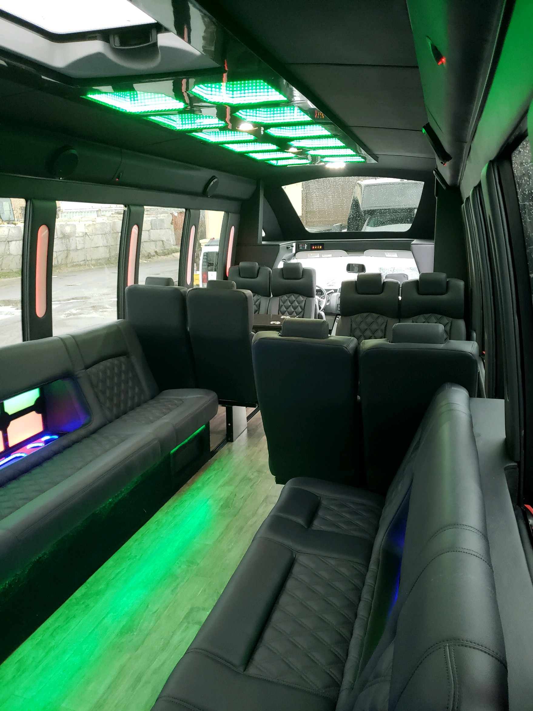 Party Bus Bench Seat with lights and in seat bar