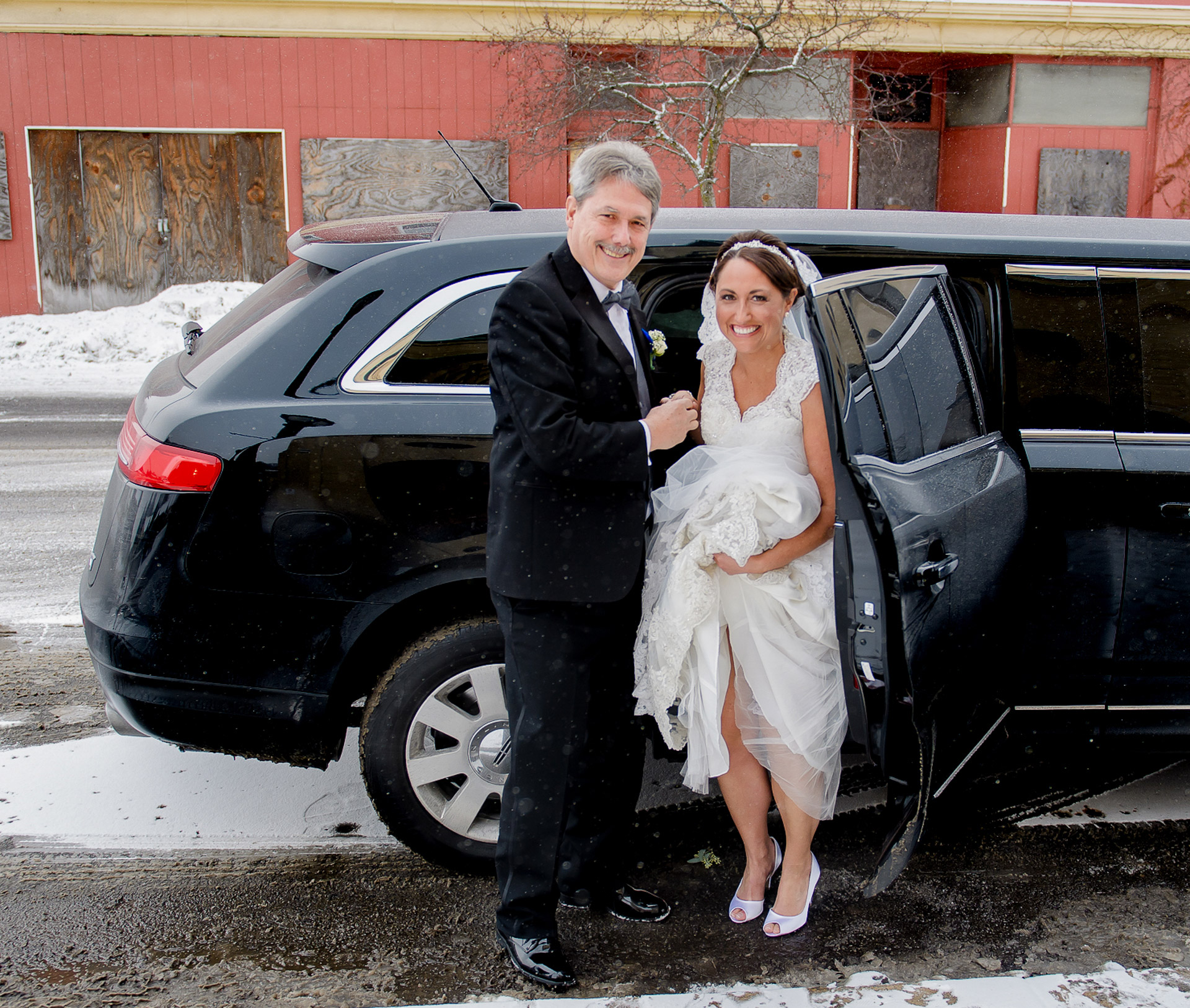 Bride getting out of limo